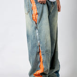 ONYX - Zip - Down Check Baggy Jeans with Blue & Orange Check Panel - Liquor n Poker