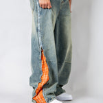 ONYX - Zip - Down Check Baggy Jeans with Blue & Orange Check Panel - Liquor n Poker
