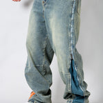 ONYX - Zip - Down Check Baggy Jeans with Blue & Orange Check Panel - Liquor n Poker