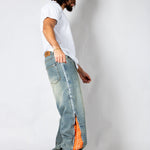 ONYX - Zip - Down Check Baggy Jeans with Blue & Orange Check Panel - Liquor n Poker