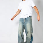 ONYX - Zip - Down Check Baggy Jeans with Blue & Orange Check Panel - Liquor n Poker