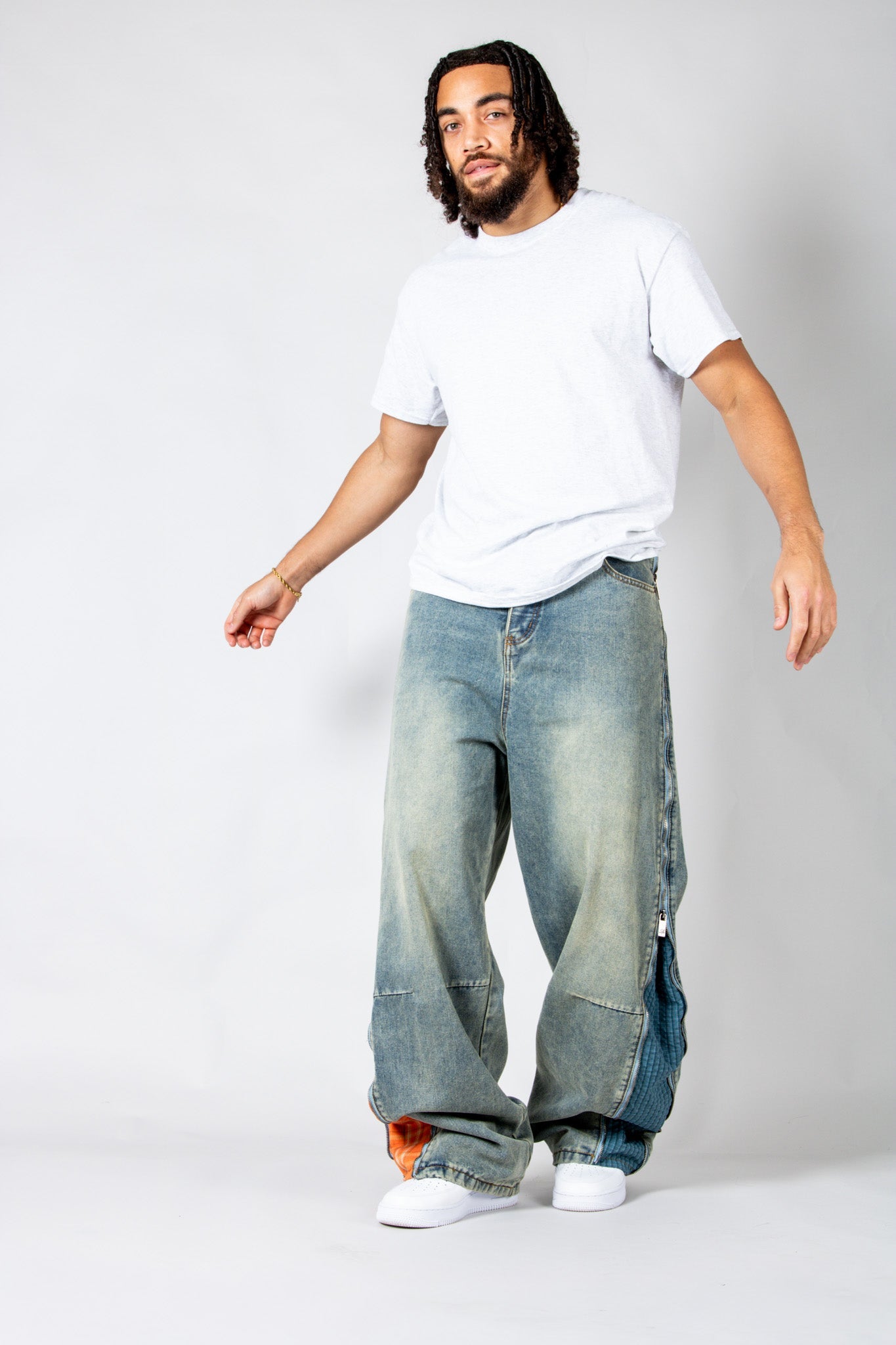 ONYX - Zip - Down Check Baggy Jeans with Blue & Orange Check Panel - Liquor n Poker