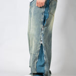 ONYX - Zip - Down Check Baggy Jeans with Blue & Orange Check Panel - Liquor n Poker