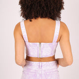 Outta Limit Denim Crop Top In Lilac Acid Wash - Liquor n Poker