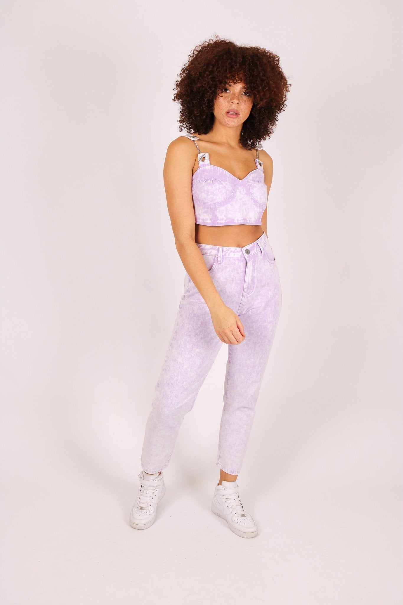 Outta Limit Denim Crop Top In Lilac Acid Wash - Liquor n Poker