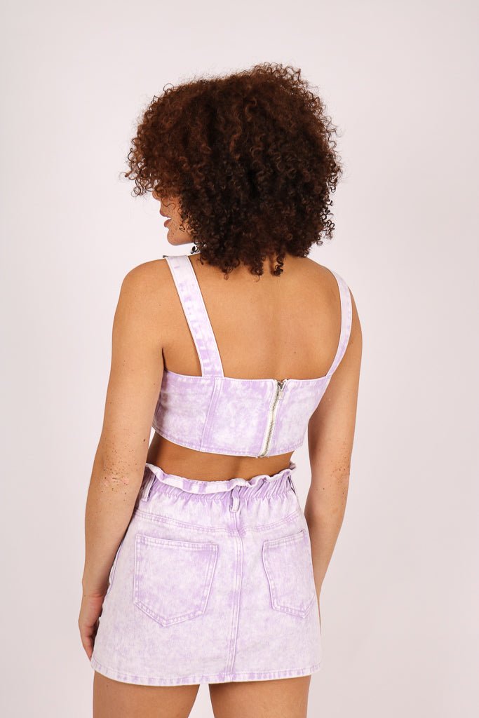Outta Limits Denim Mini Skirt In Lilac Acid Wash - Liquor n Poker
