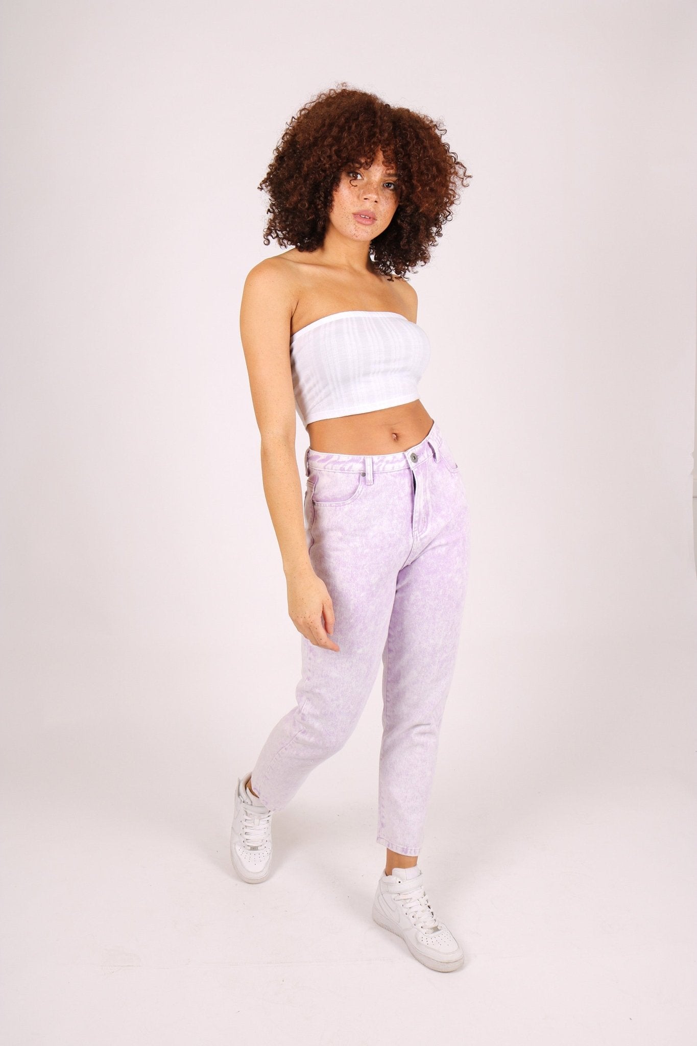 Outta Limits High Rise Mom Jean In Lilac Acid Wash - Liquor n Poker
