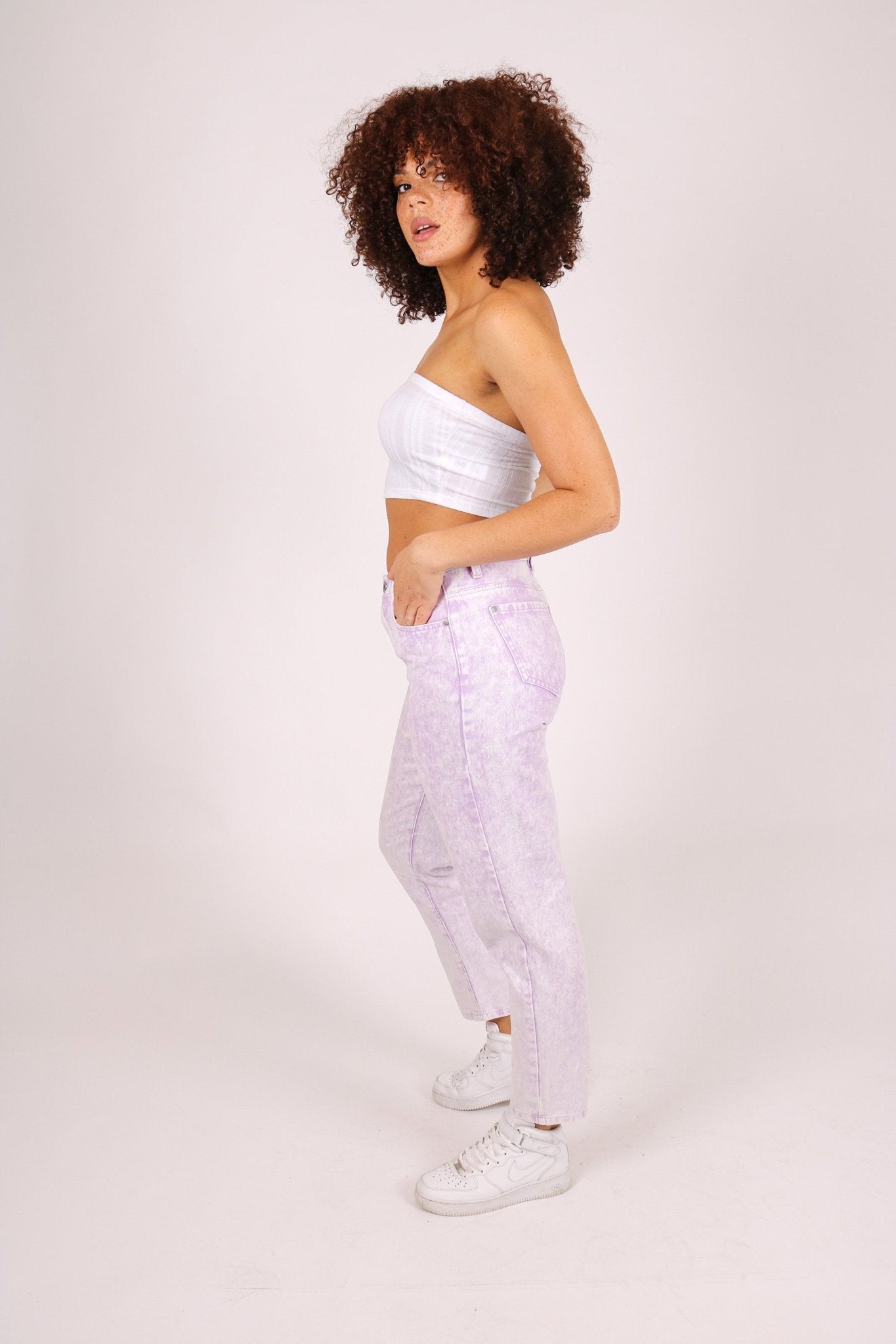 Outta Limits High Rise Mom Jean In Lilac Acid Wash - Liquor n Poker