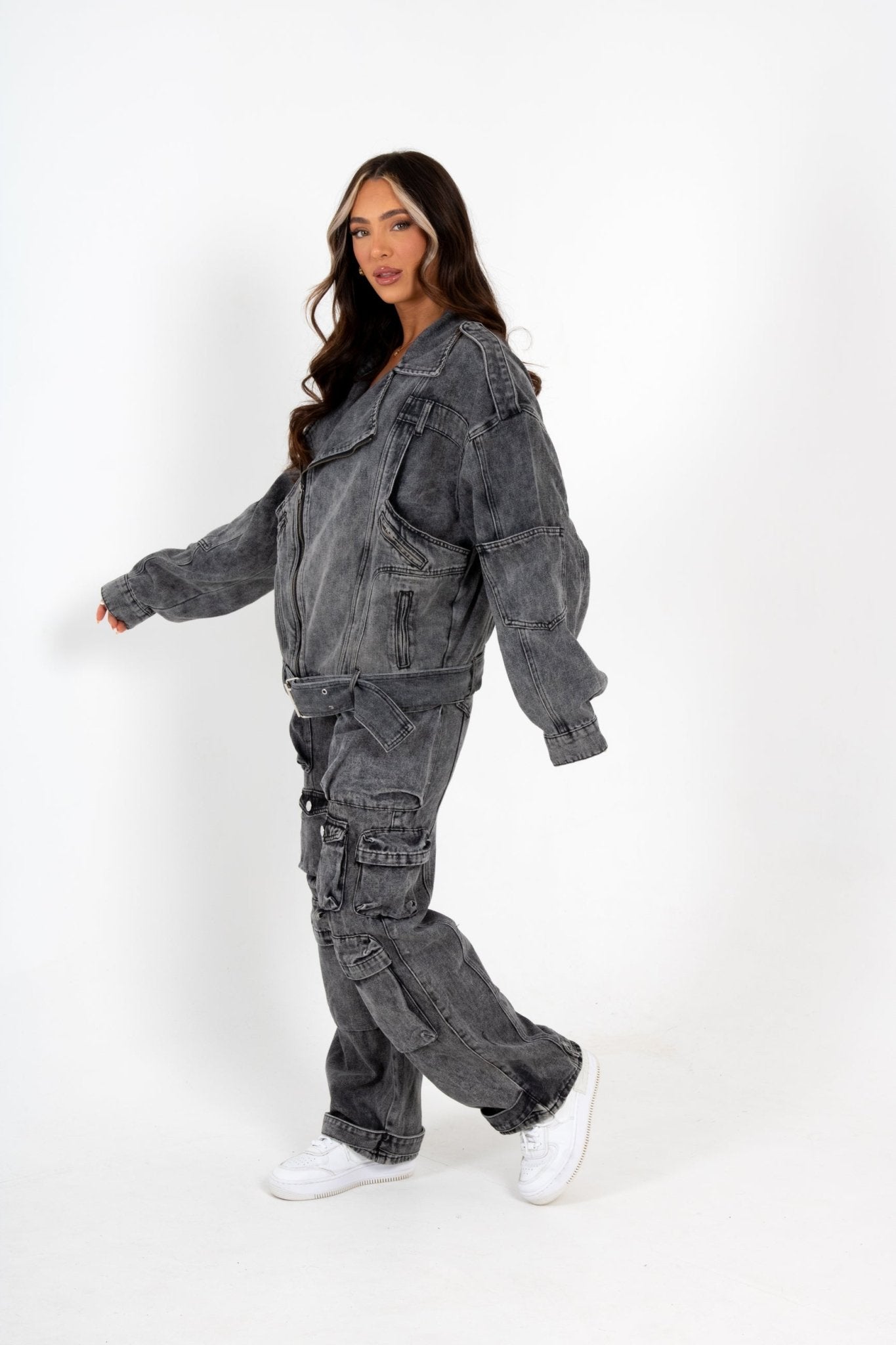 Oversized Acid Wash Black Denim Biker Jacket - Liquor n Poker