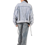 Oversized Acid Wash Blue Denim Biker Jacket - Liquor n Poker
