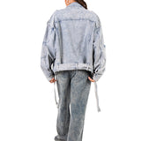 Oversized Acid Wash Blue Denim Biker Jacket - Liquor n Poker