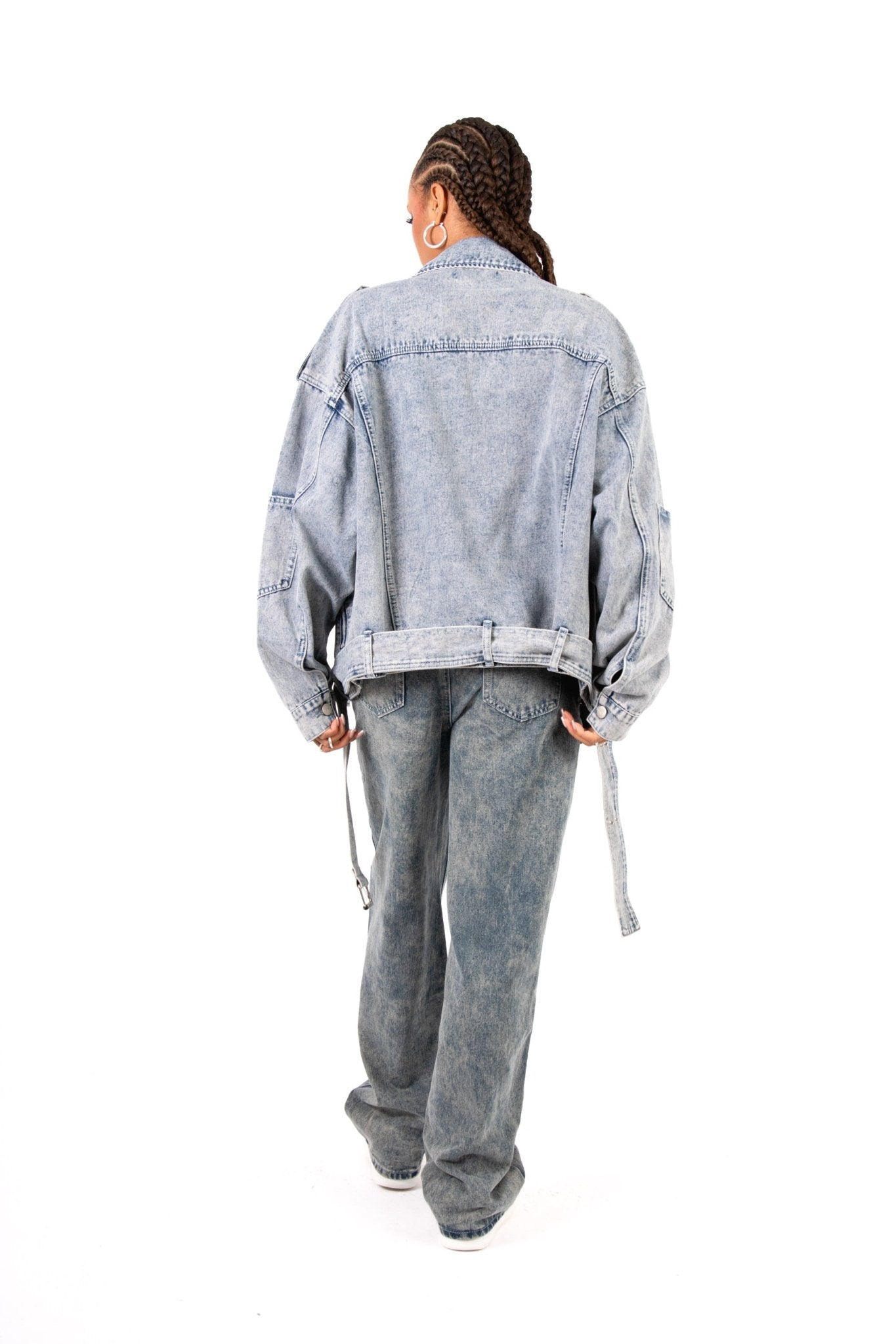 Oversized Acid Wash Blue Denim Biker Jacket - Liquor n Poker