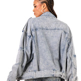 Oversized Acid Wash Blue Denim Biker Jacket - Liquor n Poker