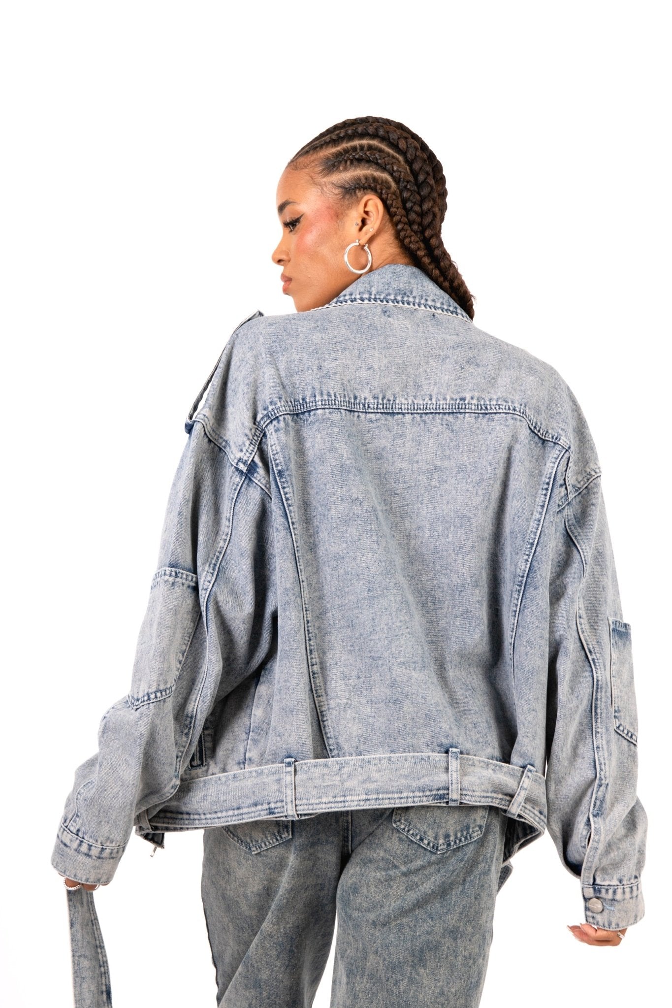 Oversized Acid Wash Blue Denim Biker Jacket - Liquor n Poker
