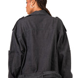 Oversized Black Denim Biker Jacket - Liquor n Poker