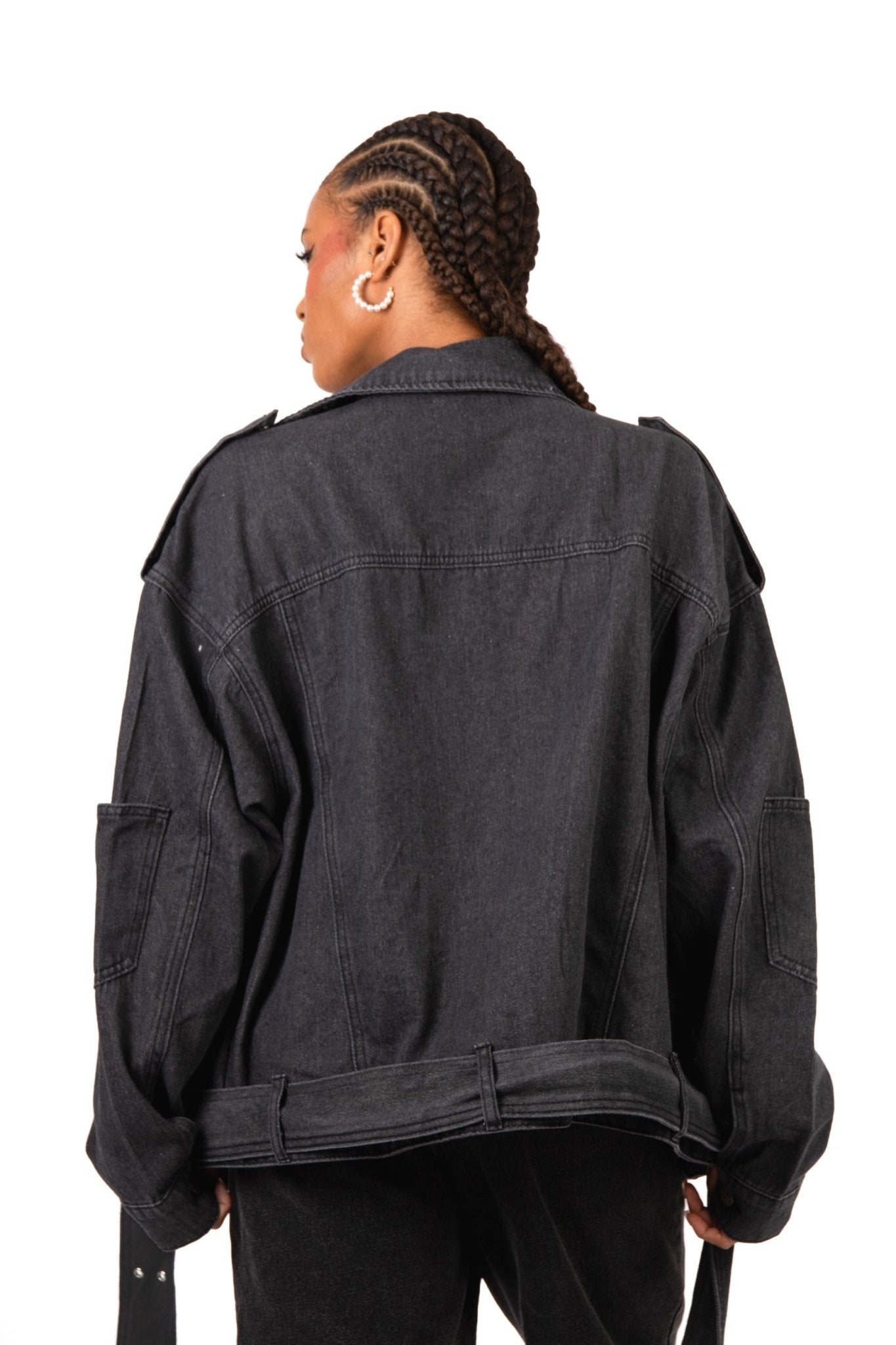 Oversized Black Denim Biker Jacket - Liquor n Poker