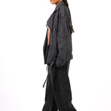 Oversized Black Denim Biker Jacket - Liquor n Poker