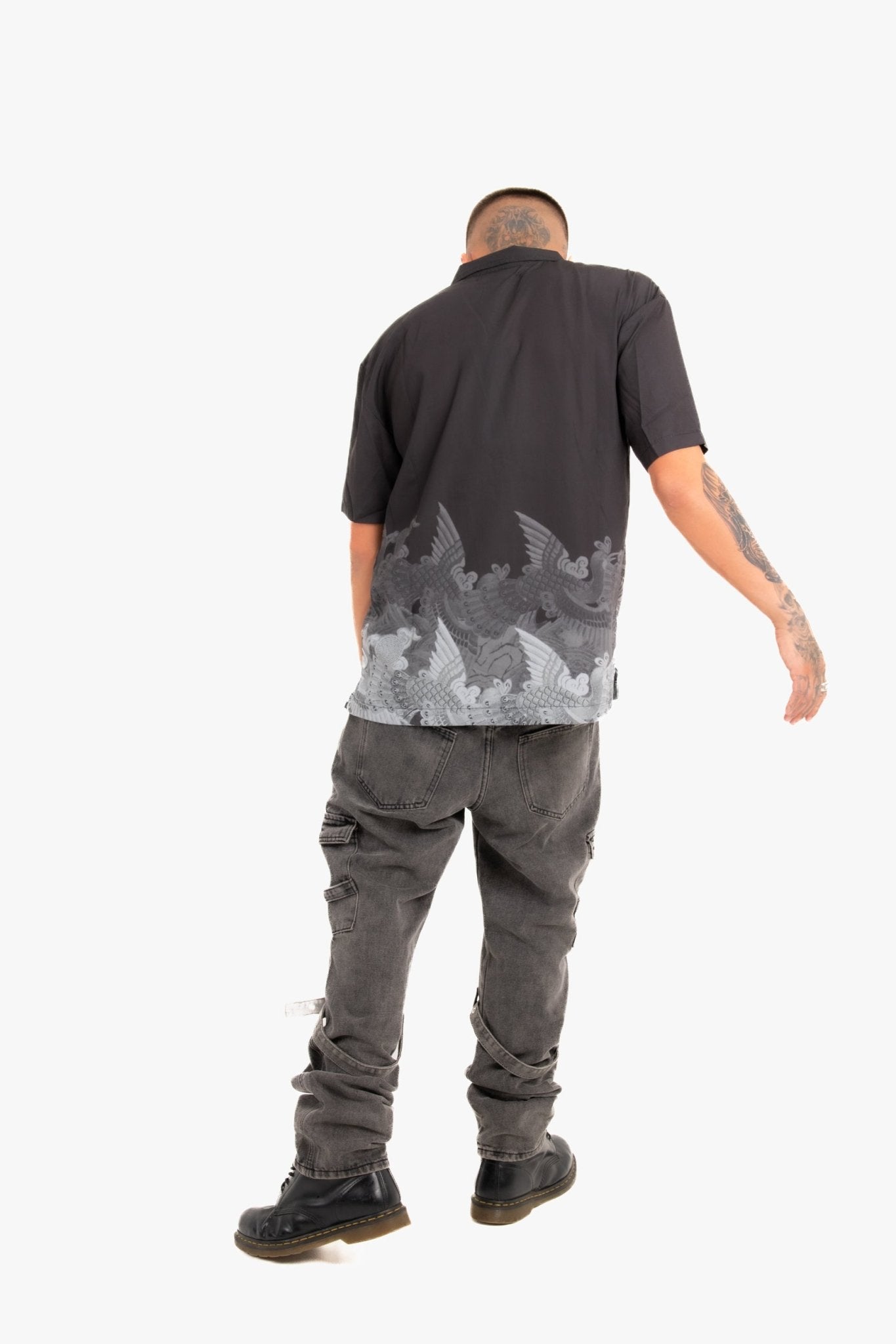 Oversized Boxy Shirt With Ombre Japanese Bird Print - Liquor n Poker