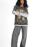 Oversized Charcoal Long Sleeve "Renaissance" Graphic Printed T-Shirt - Liquor n Poker