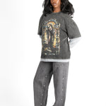Oversized Charcoal Long Sleeve "Renaissance" Graphic Printed T-Shirt - Liquor n Poker