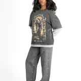 Oversized Charcoal Long Sleeve "Renaissance" Graphic Printed T-Shirt - Liquor n Poker