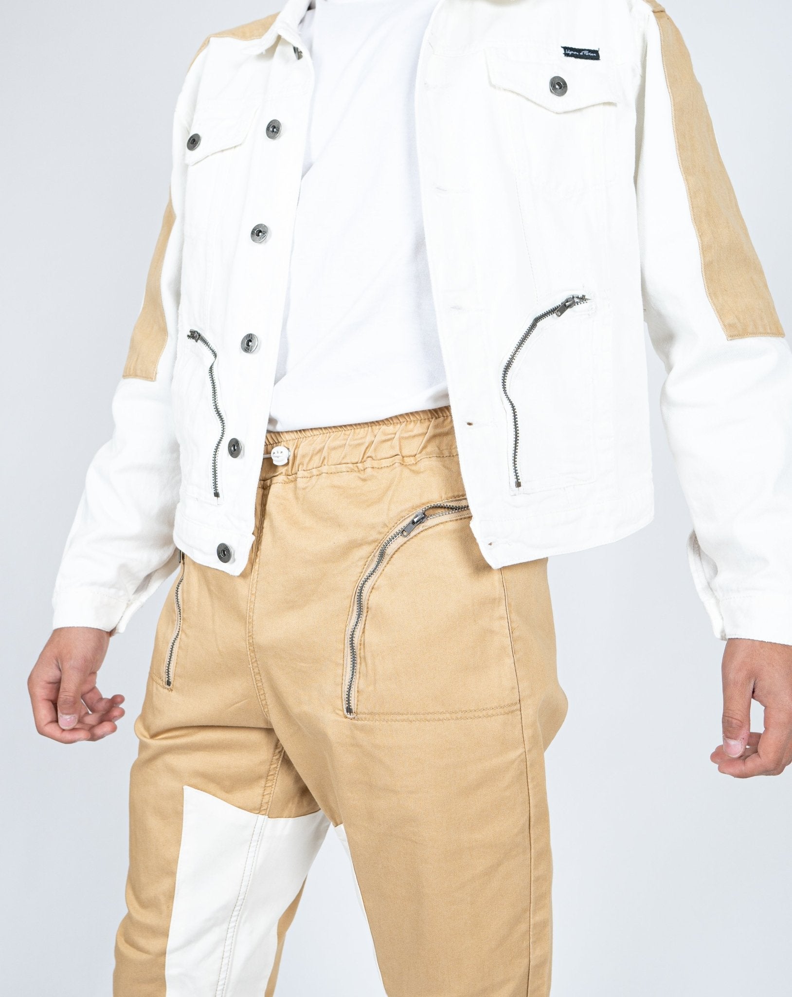 Oversized Denim Jacket In Sand With Panels - Liquor n Poker