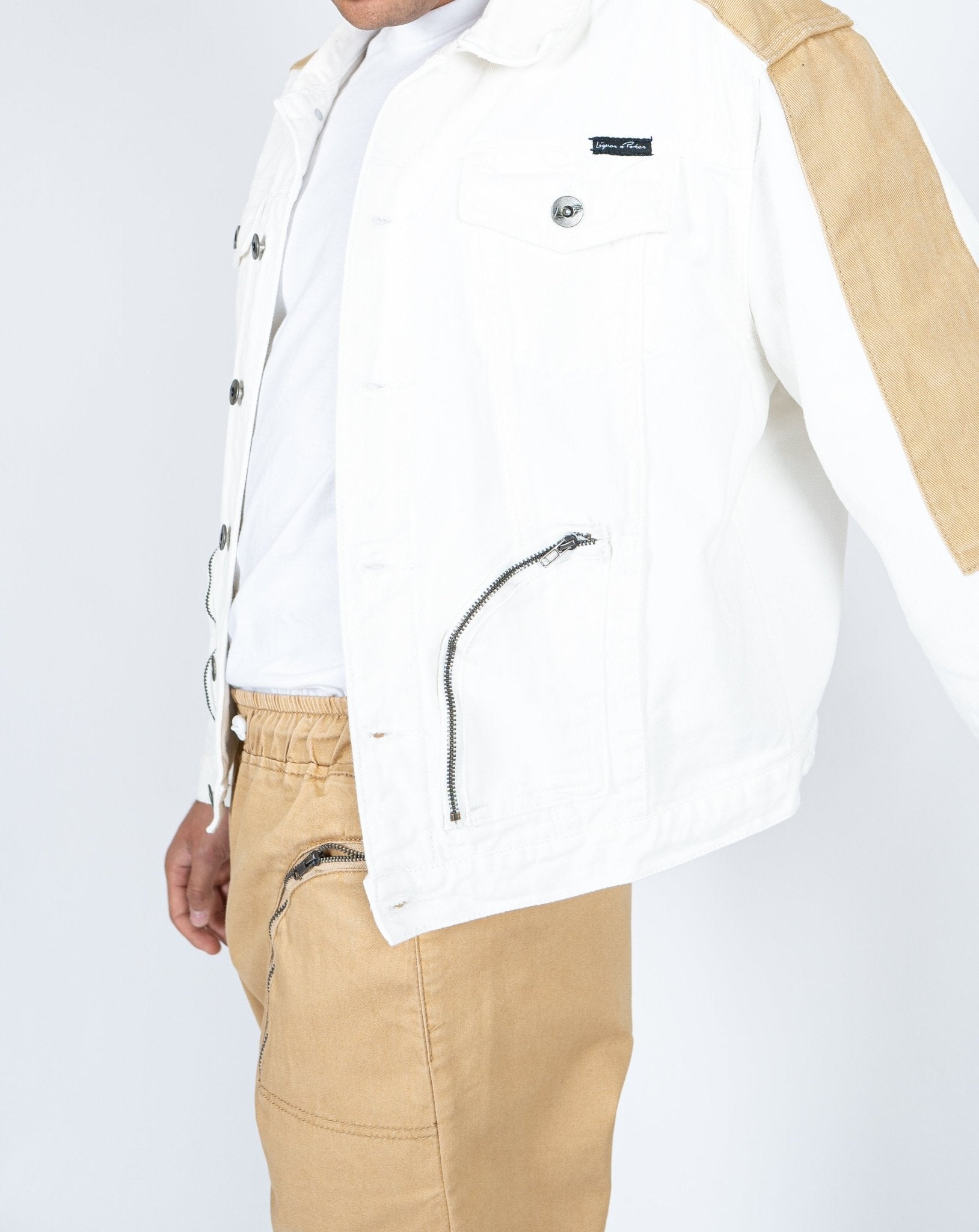 Oversized Denim Jacket In Sand With Panels - Liquor n Poker