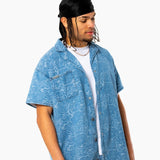 Oversized Floral Textured Jacquard Denim Revere Collar Shirt - Liquor n Poker