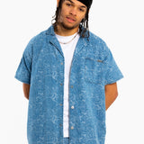 Oversized Floral Textured Jacquard Denim Revere Collar Shirt - Liquor n Poker