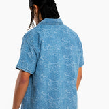 Oversized Floral Textured Jacquard Denim Revere Collar Shirt - Liquor n Poker