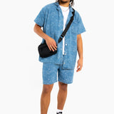 Oversized Floral Textured Jacquard Denim Revere Collar Shirt - Liquor n Poker