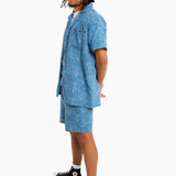 Oversized Floral Textured Jacquard Denim Shorts - Liquor n Poker