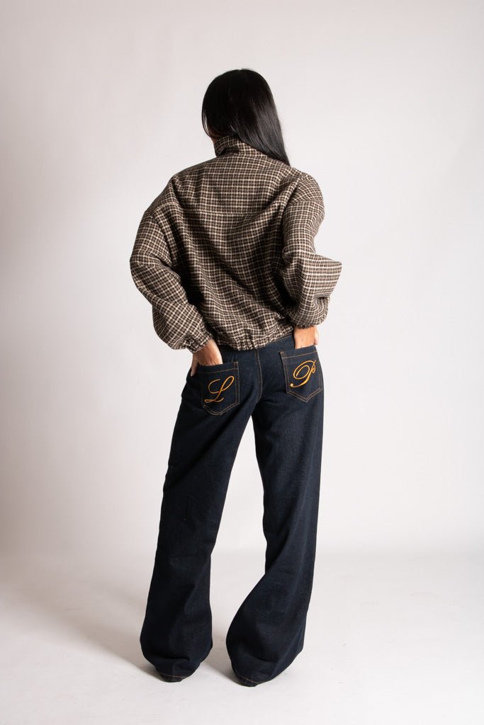 Oversized Funnel Neck Brown Check Jacket - Liquor n Poker