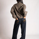 Oversized Funnel Neck Brown Check Jacket - Liquor n Poker