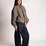 Oversized Funnel Neck Brown Check Jacket - Liquor n Poker