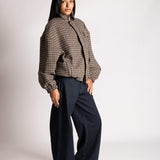 Oversized Funnel Neck Brown Check Jacket - Liquor n Poker