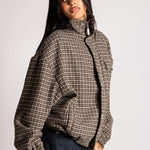 Oversized Funnel Neck Brown Check Jacket - Liquor n Poker