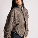 Oversized Funnel Neck Brown Check Jacket - Liquor n Poker