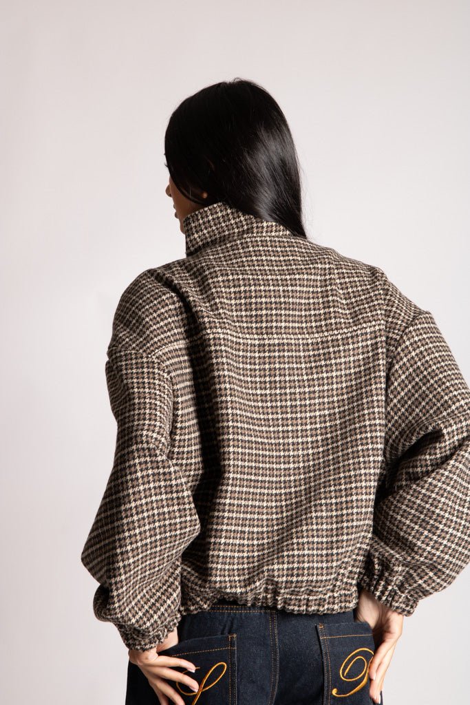 Oversized Funnel Neck Brown Check Jacket - Liquor n Poker
