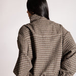 Oversized Funnel Neck Brown Check Jacket - Liquor n Poker