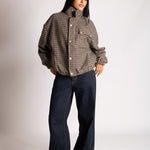 Oversized Funnel Neck Brown Check Jacket - Liquor n Poker