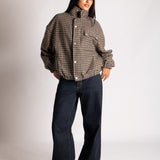 Oversized Funnel Neck Brown Check Jacket - Liquor n Poker