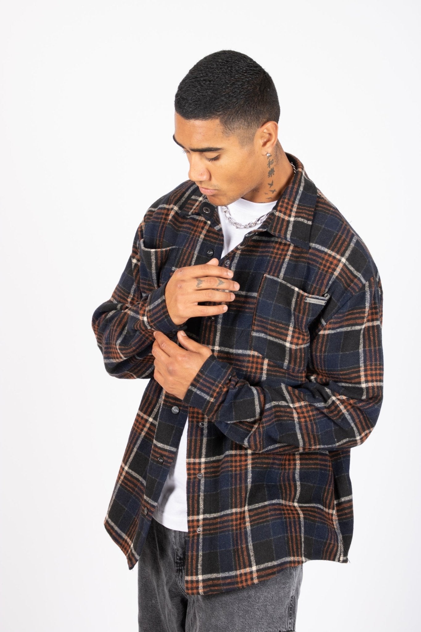 Oversized Long Sleeve Navy Flannel Shirt - Liquor n Poker