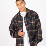 Oversized Long Sleeve Navy Flannel Shirt - Liquor n Poker