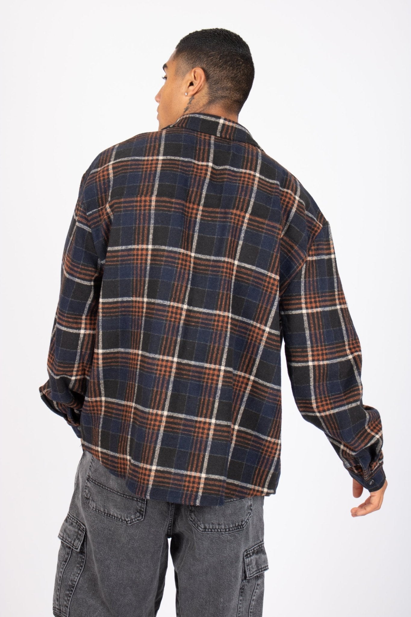 Oversized Long Sleeve Navy Flannel Shirt - Liquor n Poker
