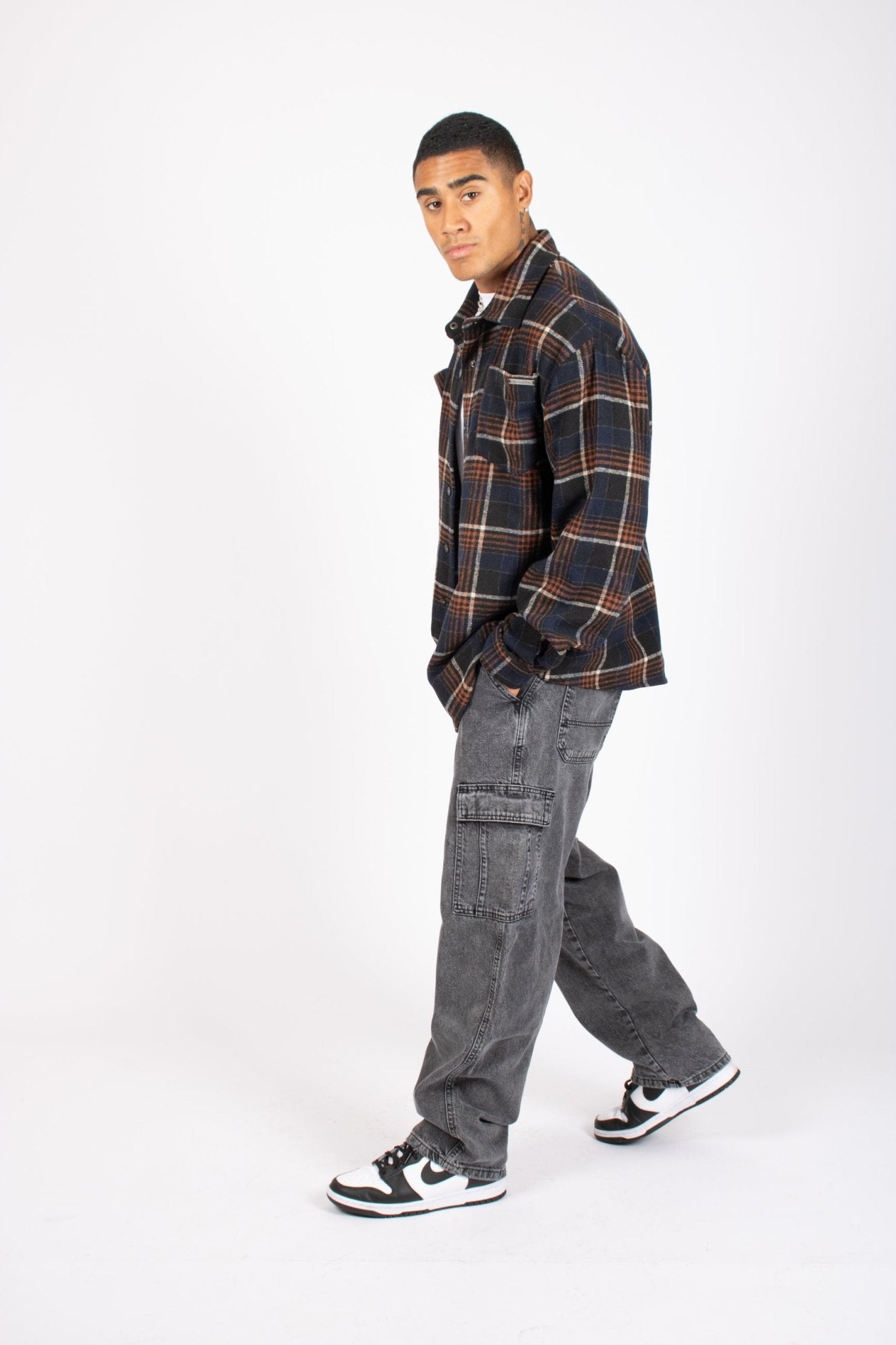 Oversized Long Sleeve Navy Flannel Shirt - Liquor n Poker