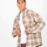 Oversized Long Sleeve Stone Flannel Shirt - Liquor n Poker