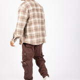 Oversized Long Sleeve Stone Flannel Shirt - Liquor n Poker