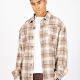 Oversized Long Sleeve Stone Flannel Shirt - Liquor n Poker