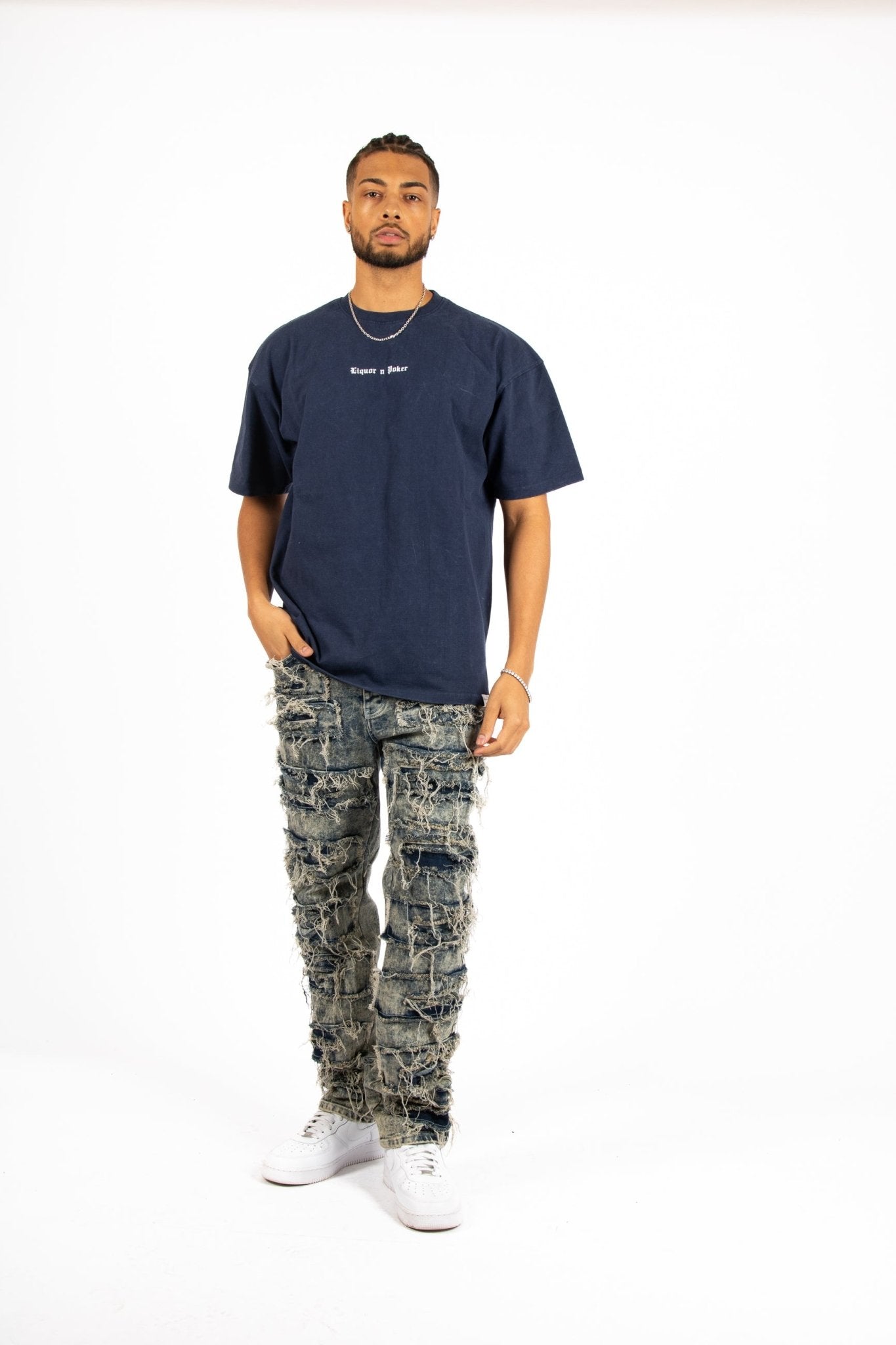 Oversized Navy T-Shirt "Eternal Paradise" Back Print - Liquor n Poker